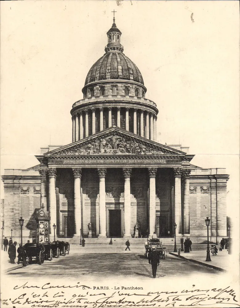 PARIS - Nhà thờ Panthéon — hình ảnh của tòa nhà với dòng chữ 'AUX GRANDS HOMMES LA PATRIE RECONNAISSANTE' — nhà xuất bản không xác định, số series 5 - Mặt trước