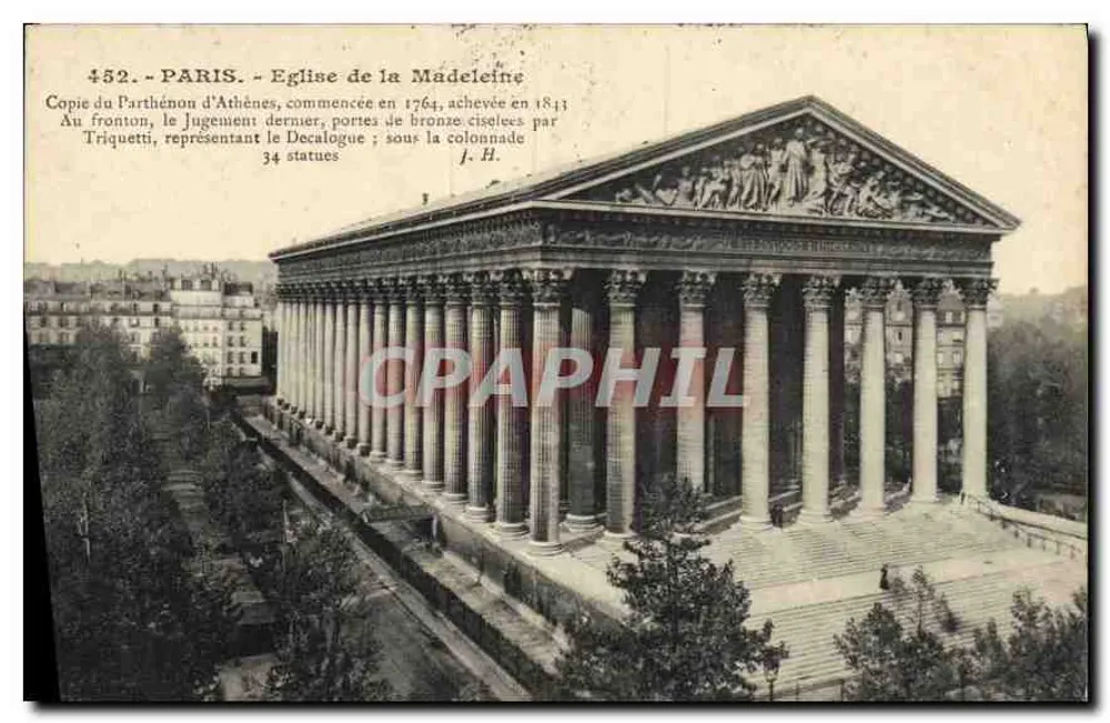 Paris - Igreja da Madeleine — Cópia do Partenon de Atenas, começada em 1764, concluída em 1813. J.H. - Frente