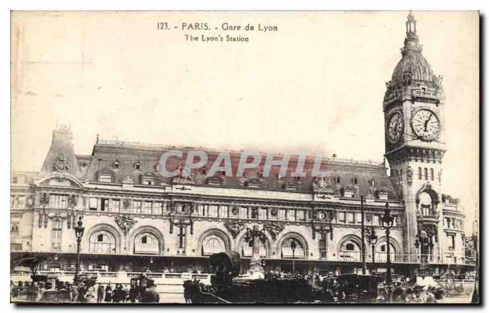 Paris - Estação de Lyon — vista do edifício com sua torre de relógio — editor desconhecido, n° 123 - Frente