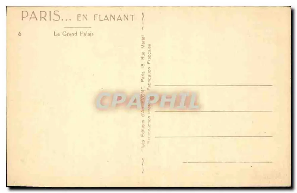 O Grande Palácio — Paris — Éditions d'Art Flanant - Verso