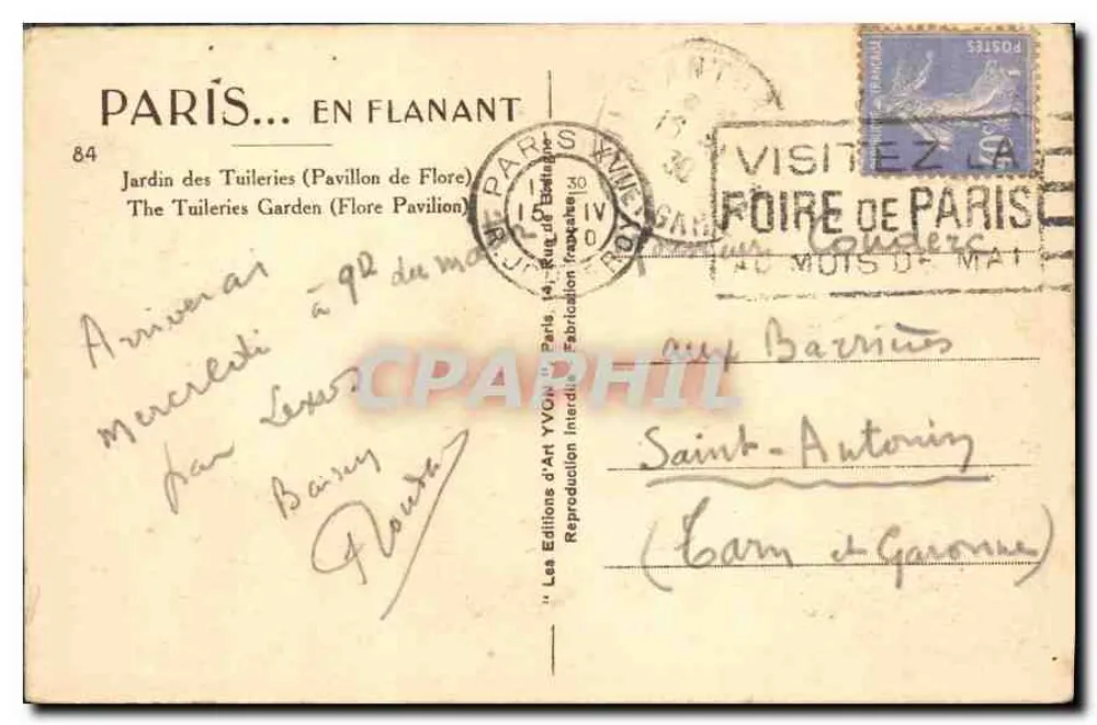 Tuileries-Garten — Pavillon der Florenz — Les Éditions d'Art d'Art - Rückseite