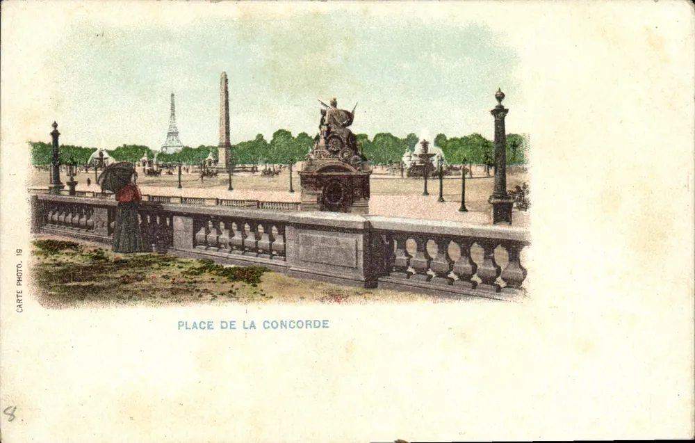 Place de la Concorde — vista com a Torre Eiffel e o Obélisco — Carte Photo. 19 - Frente