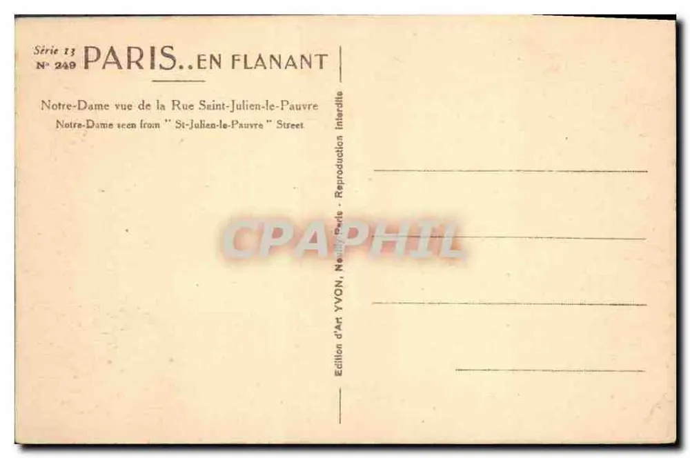 Notre-Dame de Paris — Ansicht der Rue Saint-Julien-le-Pauvre — Édition d'Art YVON - Rückseite