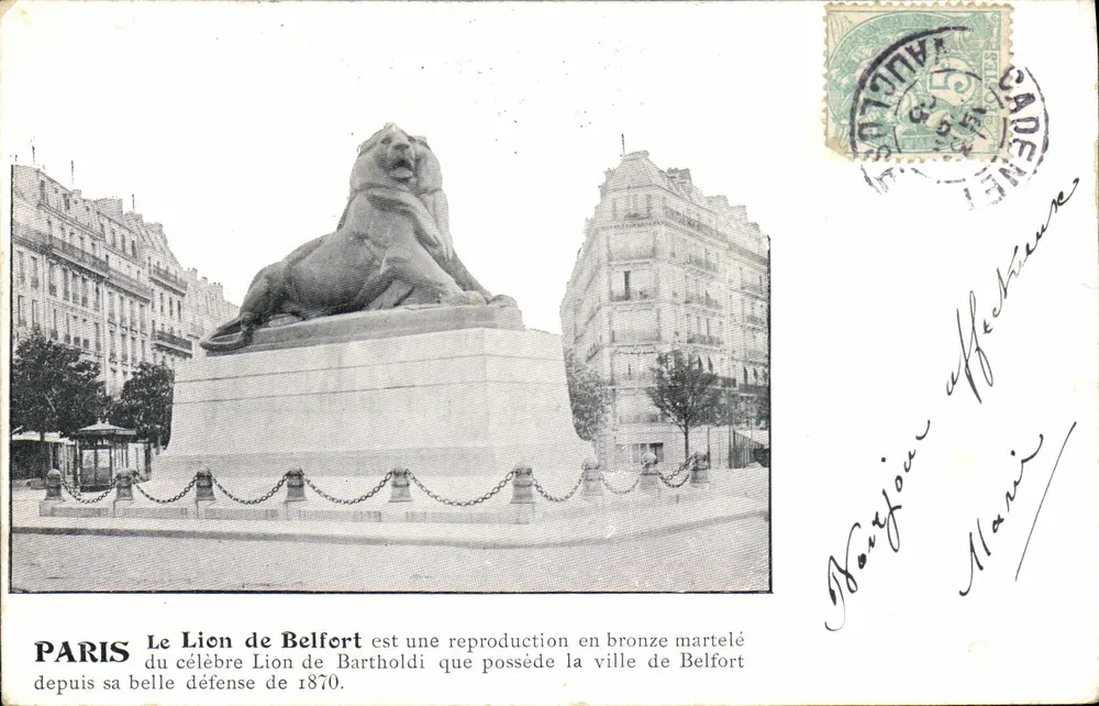 Paris — O Leão de Belfort — reprodução em bronze martelado — editor não visível - Frente