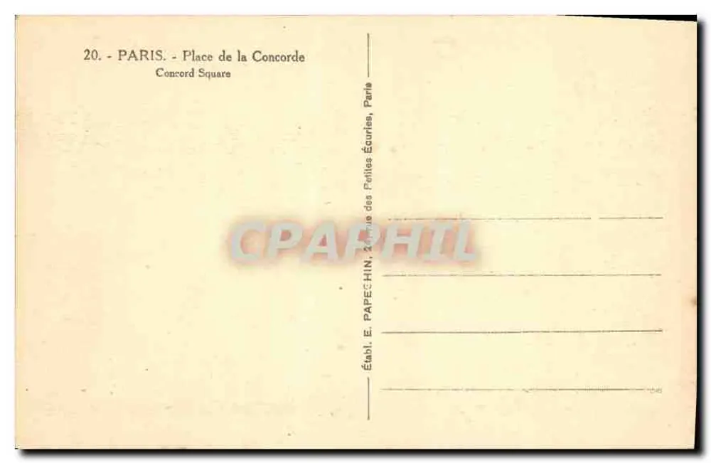 Praça da Concórdia — Paris — Editor E. Papecchin - Verso