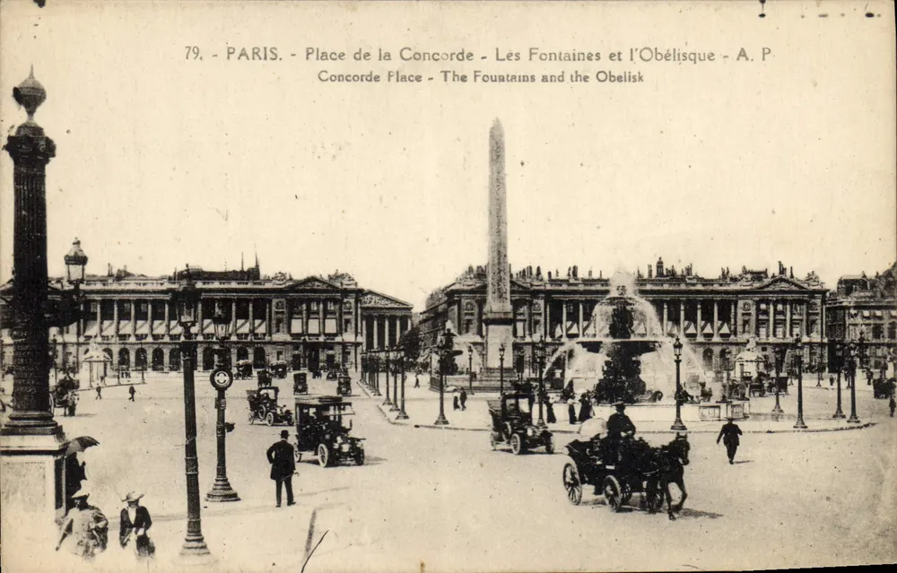 Paris - Place de la Concorde - Die Fontänen und der Obelisk - A.P. - Vorderseite