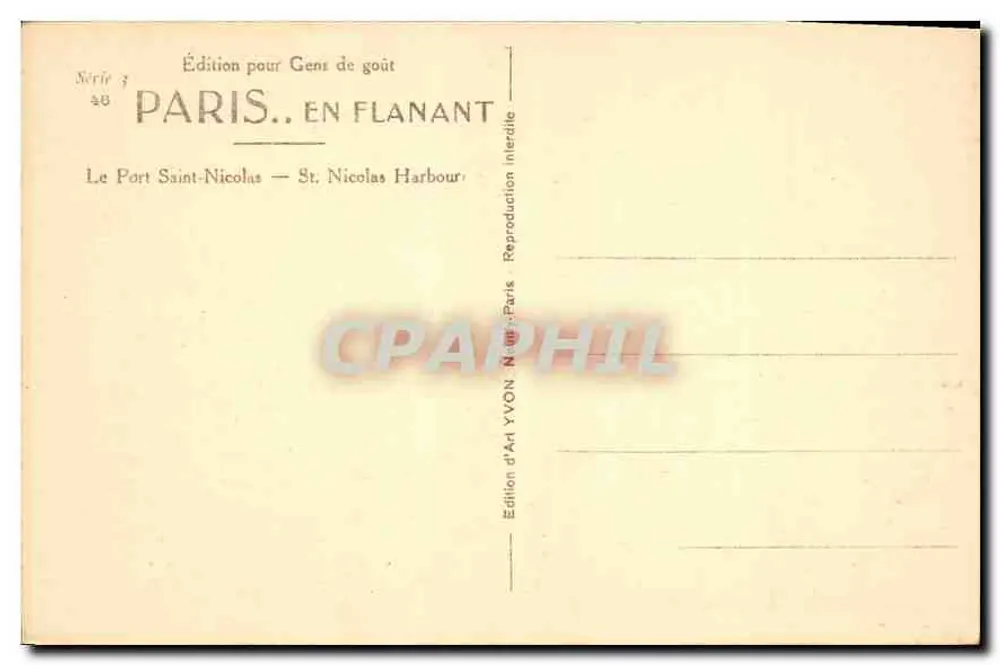 Le Port Saint-Nicolas — Paris — Édition d'Art YVON - Verso