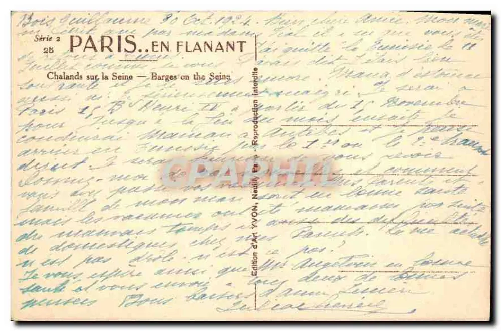 Chalands na Seine — Barges on the Seine — Edição de Arte YVON, Série 2 - Verso