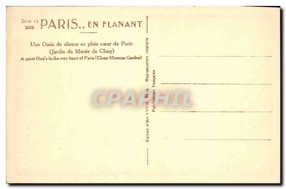 Garten des Musée de Cluny — Oase des Schweigens mitten in Paris — Édition d'Art YVON, Paris - Rückseite