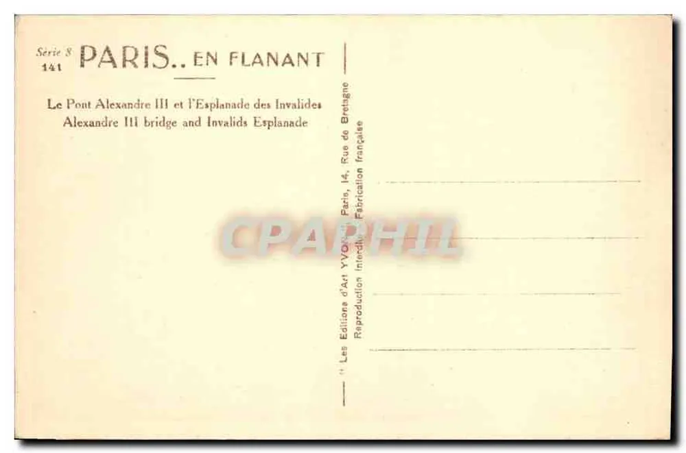 Brücke Alexandre III und die Esplanade der Invaliden — Paris — Éditions d'Art YVON, Paris - Rückseite