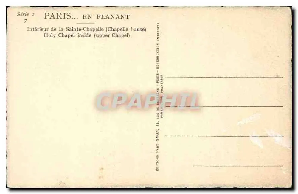 Interior da Santa Capela — Paris — Edições de Arte Tyvon - Verso