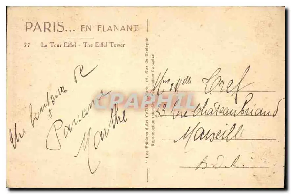 A Torre Eiffel — Paris... em Flanant — Les Éditions d'Art YVON - Verso