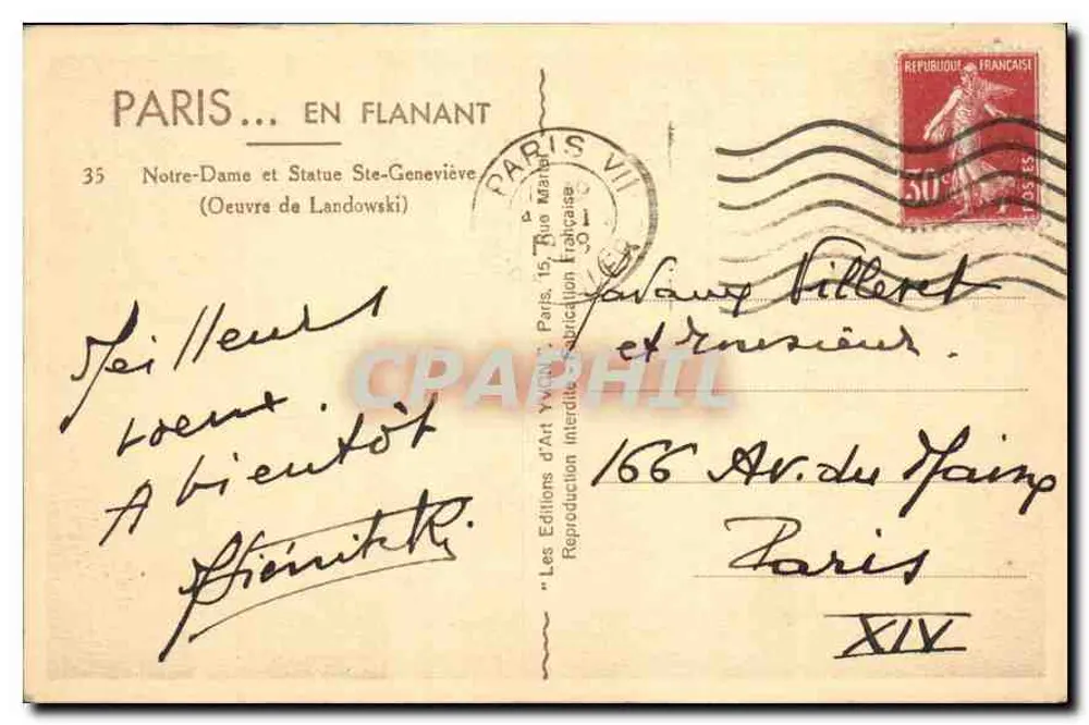 Nossa Senhora e Estátua de Santa Geneviève — Paris — Les Editions d'Art Yvonne Landowski - Verso