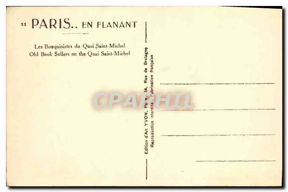 Notre-Dame de Paris — Die Buchhändler am Quai Saint-Michel — Édition d'Art YVON - Rückseite
