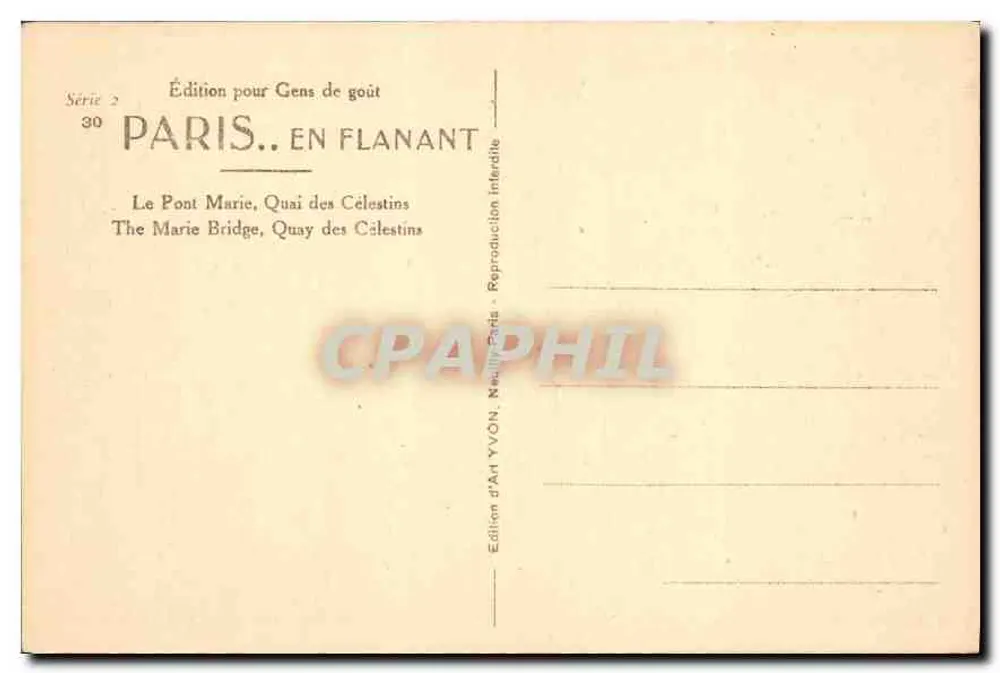 Der Pont Marie — Quai des Célestins — Edition d'Art YVON, Serie 2 - Rückseite