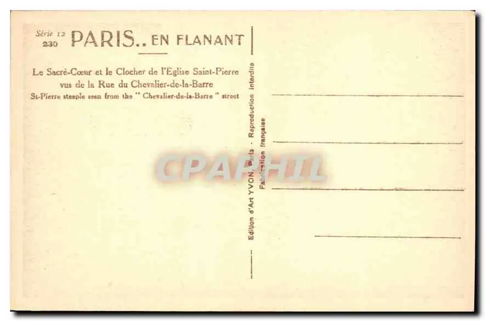 Der Sacré-Cœur und der Turm der Kirche Saint-Pierre — von der rue du Chevalier-de-la-Barre aus gesehen — Edition d'Art YVON - Rückseite