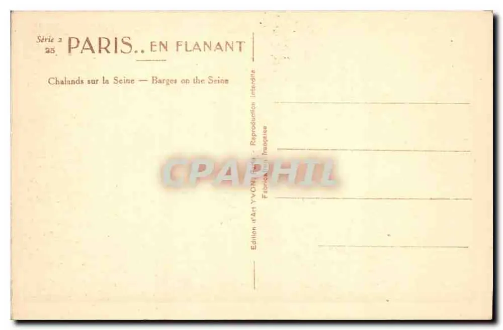 Paris — Chalands na Seine — Edição de Arte YVVOY, Série 3 n°25 - Verso