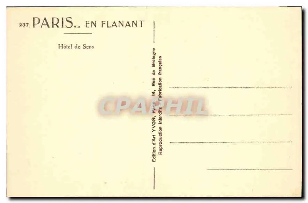 Hotel de Sens — Paris — Edição d'Art Yvon, Paris - Verso
