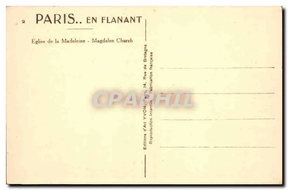 Igreja da Madeleine — Paris — Edições d'Art YVON - Verso