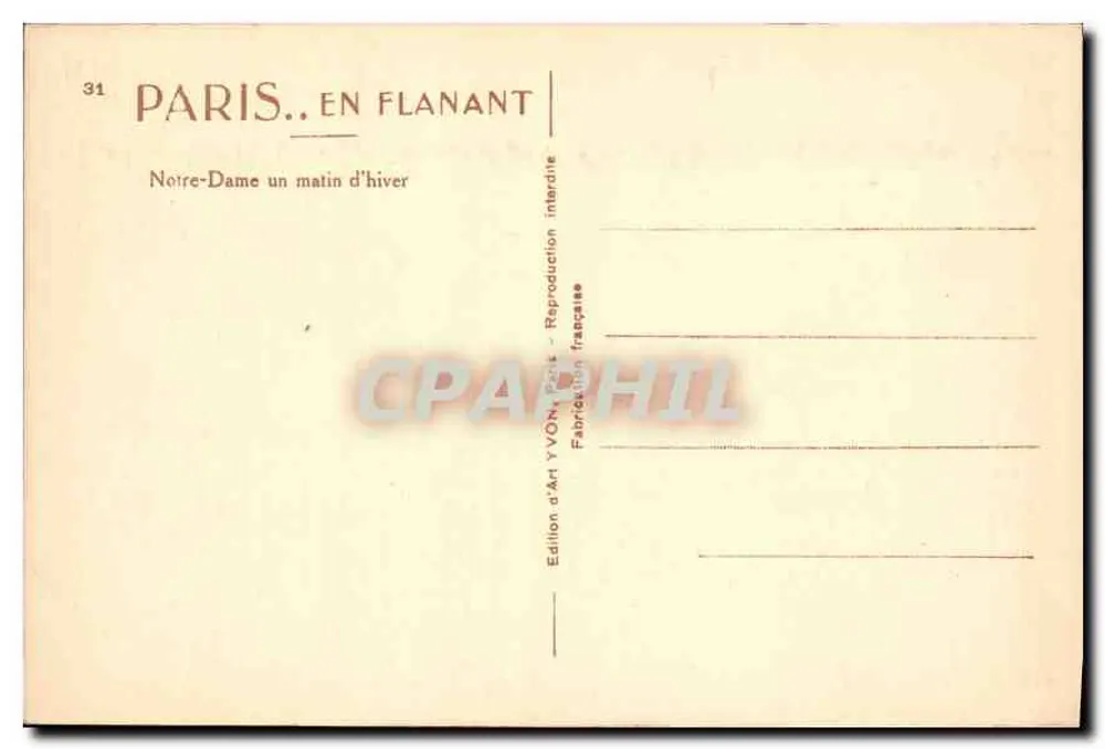 Notre-Dame — uma manhã de inverno — Edição de Arte YVON, Paris - Verso