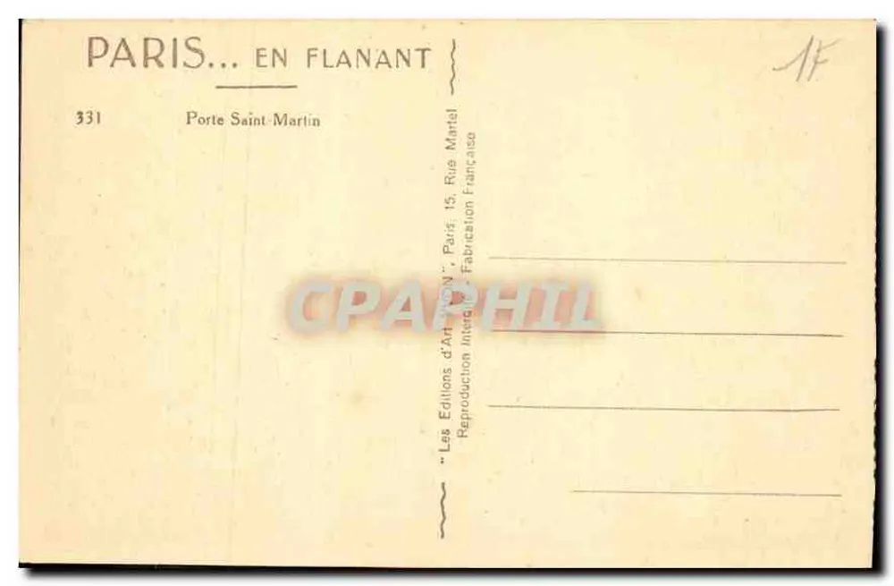 Porta Saint-Martin — Paris — Edições d'Art Flanant - Verso