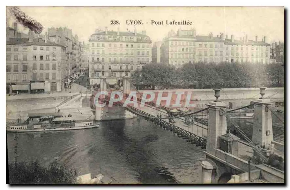 LYON - Pont Laveuillée — vista do Rio Rhône com barco — Graphil, n° 238 - Frente