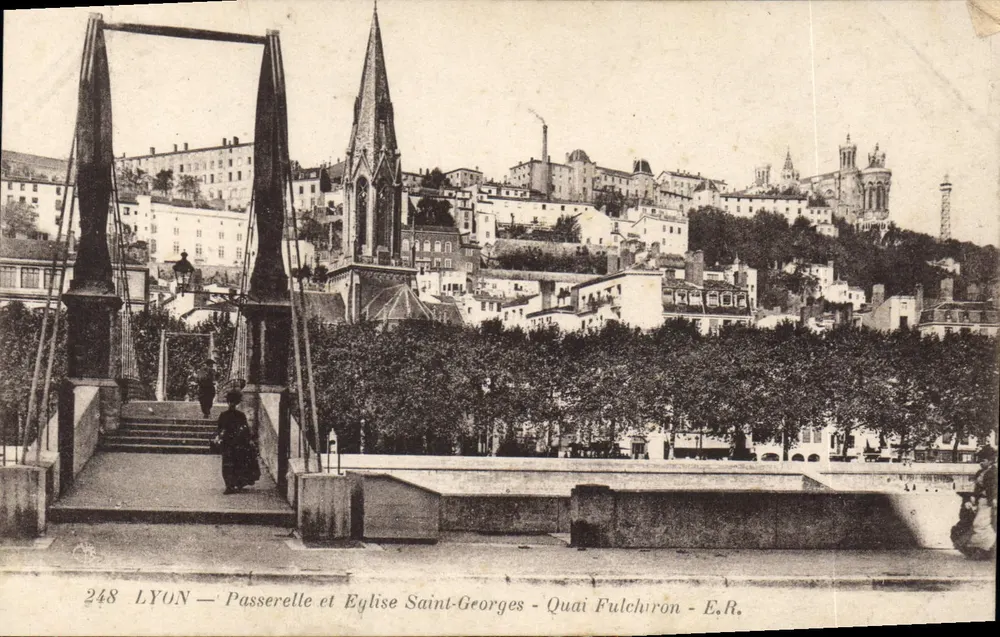 LYON — Brücke und Kirche Saint-Georges — Quai Fulchiron — E.R. - Vorderseite