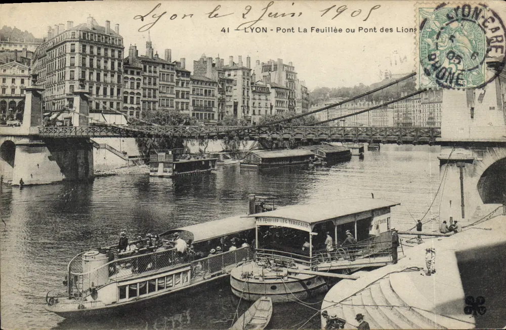 Lyon - Puente La Feuillée o Puente de los Leones — editor Lyon-Carre, n°41 - Anverso