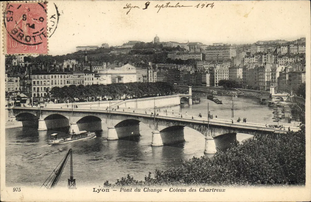 Lyon — Pont du Change — Coteau des Chartreux — Éditeur : Lyon, n° 975 - Frente