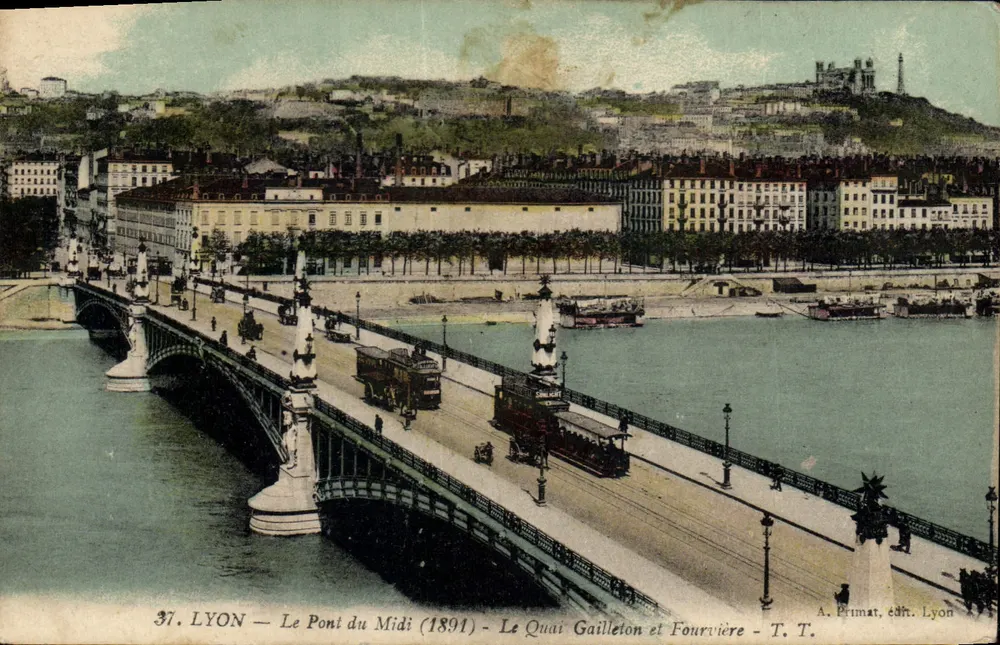 LYON — Der Pont du Midi (1891) — Le Quai Gaillleton und Fourvière — A. Primat, Verlag Lyon - Vorderseite
