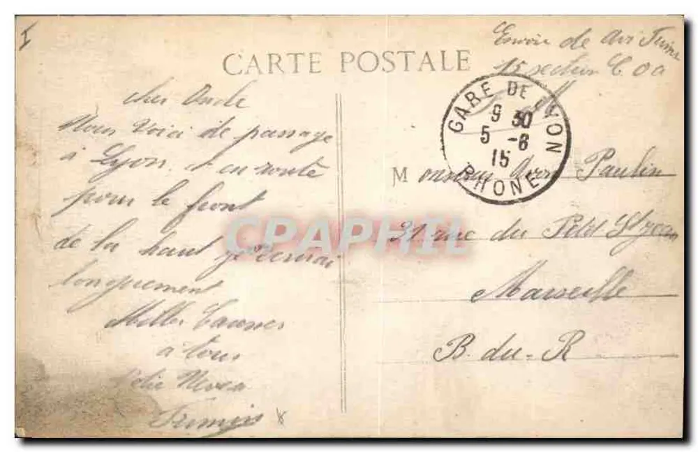 LYON — Ponte do Meio-dia e Quai Gaillleton — Carrier, Edição Depósito - Verso