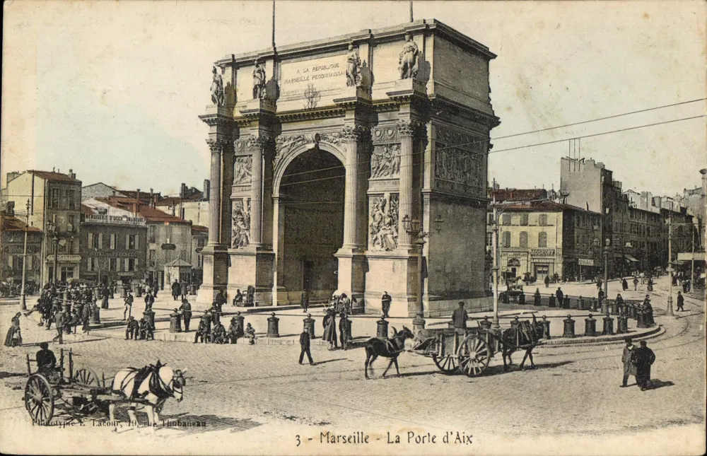 Marselha - A Porta de Aix — editor Phototypie L. Lacour, 19, rue Thobanena - Frente
