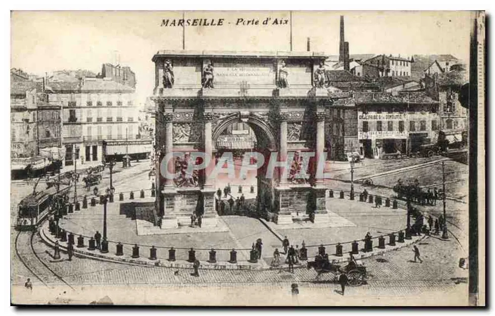 MARSEILLE - Porta de Aix — Arco de triunfo com inscrição 'À LA MÉMOIRE DE MARCELLE RICORDALLO' — Editor: Éd. G. C. Compagnie - Frente