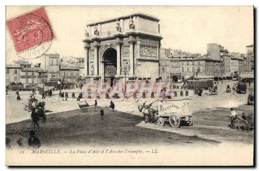 Marselha — A Praça de Aix e o Arco do Triunfo — LL. - Frente