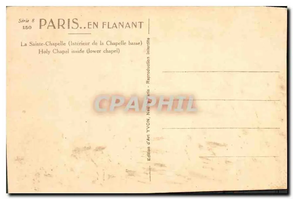 Die Heilige Kapelle — Innenansicht der unteren Kapelle — Kunstausgabe YVON, Paris - Rückseite