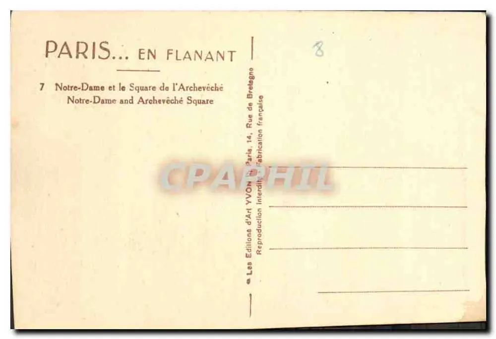 Notre-Dame de Paris — vista da Seine — Éditions d'Art YVON, n°8 - Verso