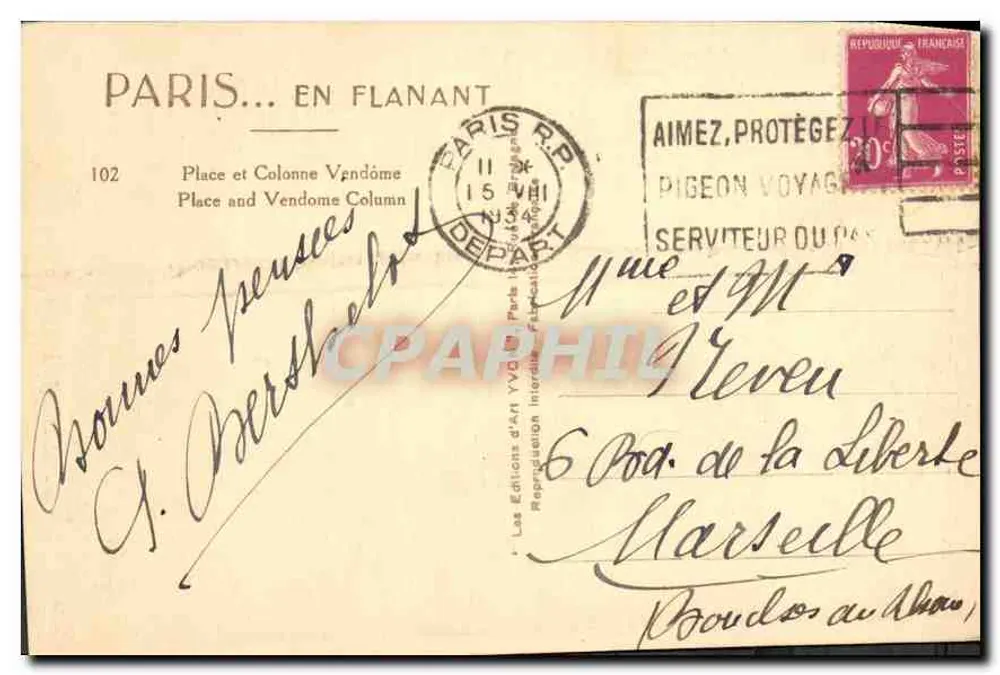 Praça Vendôme — Coluna Vendôme — Edições Yvon, n°102 - Verso