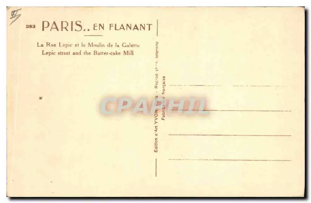 Paris — Rue Lepic und das Moulin de la Galette — Édition d'Art YVON, Paris - Rückseite