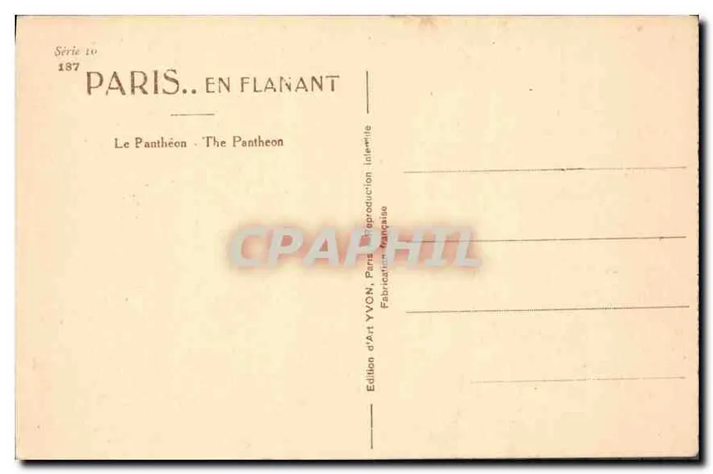 O Panteão — Paris — Edição de Arte YVON, Série 187 - Verso