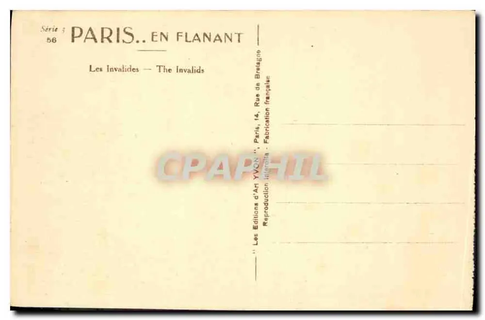 Les Invalides — Rue des Invalides — Éditions d'Art YVON, Paris - Verso