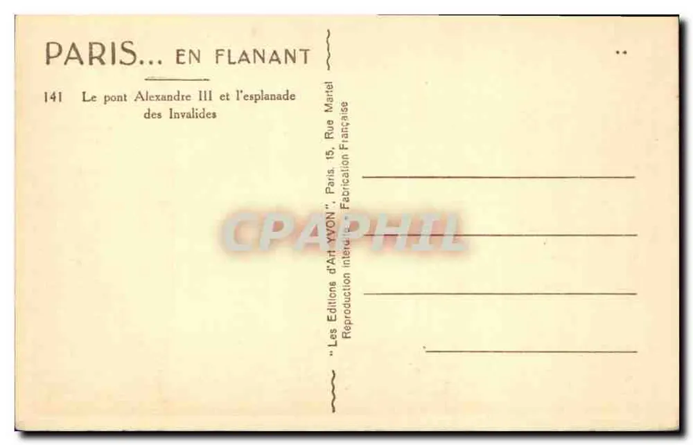 Brücke Alexandre III und die Esplanade des Invalides — Editions d'Art YVON, n°141 - Rückseite