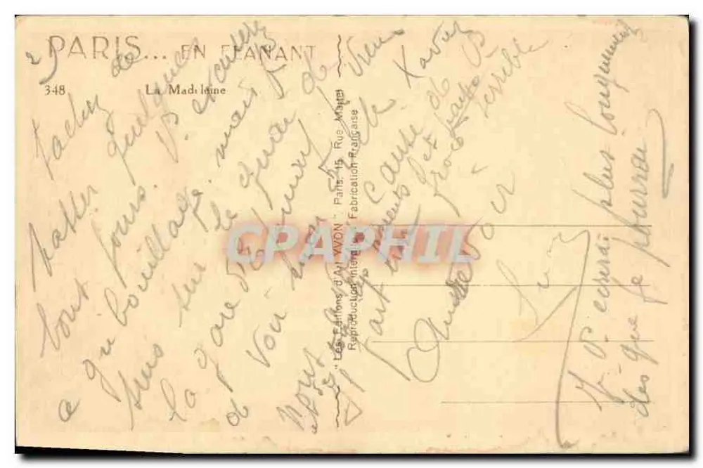 Paris... cantando — A Madeleine — Les Éditions d'Art WAND, Paris - Verso