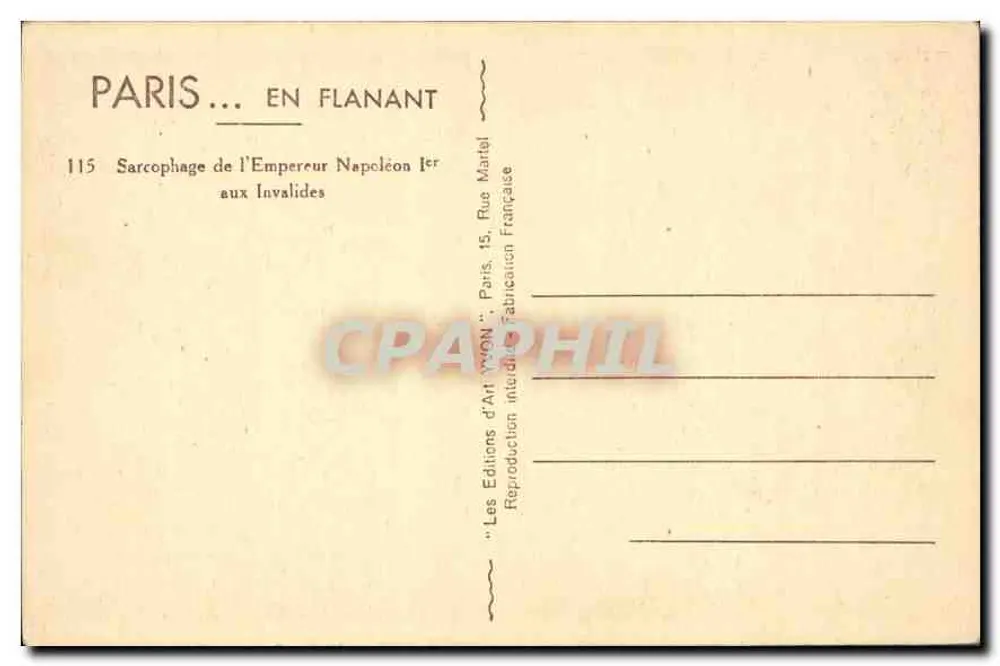 Sarkophag des Kaisers Napoleon I. — am Invalidenhaus — Les Éditions d'Art 'Paris... en Flanant' n°115 - Rückseite