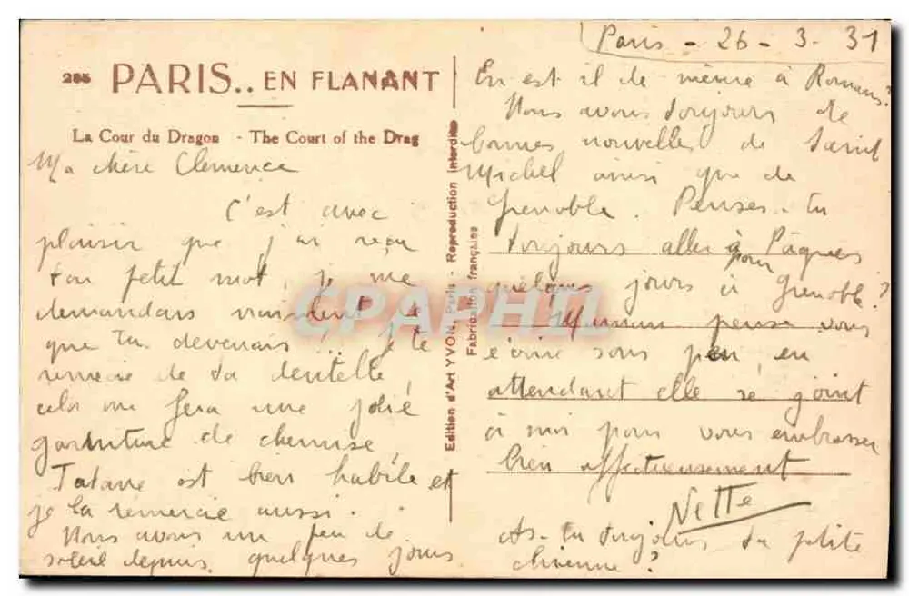 Der Drachenhof — Paris — Verlag YVOG - Rückseite