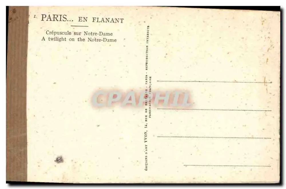 Paris... em Passeio — Crepúsculo sobre a Notre-Dame — Edição de Arte Vyon, Paris - Verso