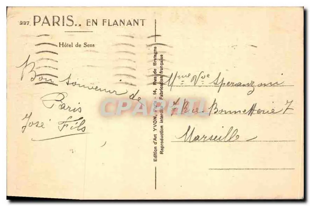 Hotel de Sens — Paris — Edição Yvon - Verso