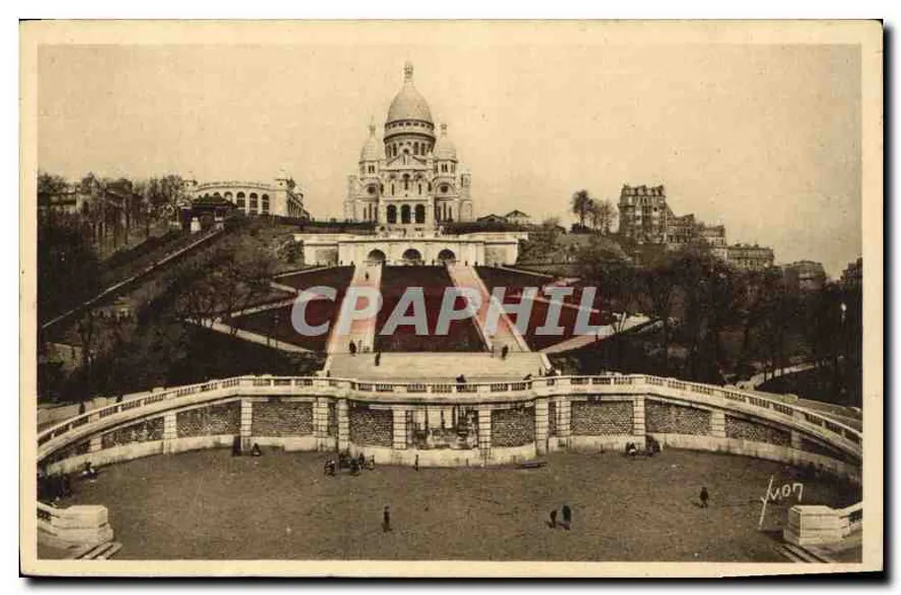 Sacre-Cœur de Montmartre — Panoramablick und monumentale Treppe — Éditions d'Art Yvon, n° 107 - Vorderseite