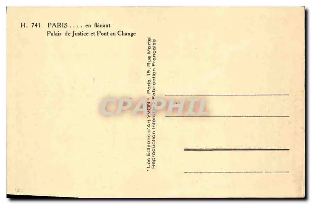 Paris — Palácio de Justiça e Ponte au Change — Edições d'Art Yvon - Verso