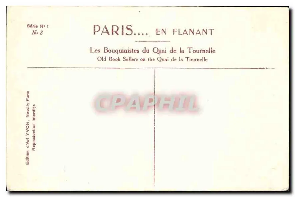 Paris — Les Bouquinistes du Quai de la Tournelle — Édition d'Art YVON, Paris - Rückseite