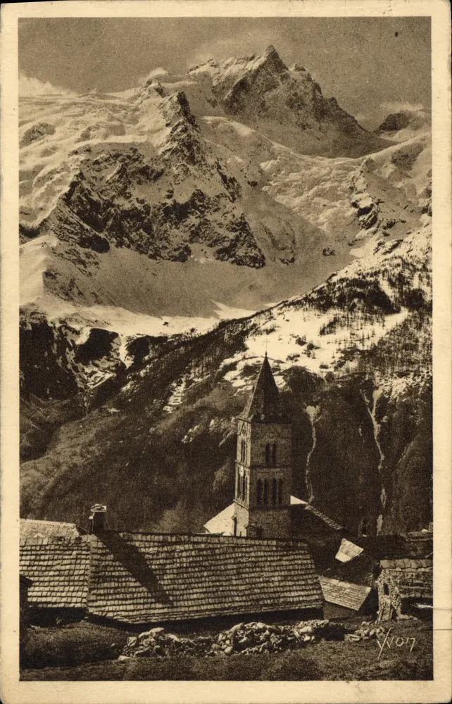 La Meije (3987 m) e o Velho Campanário Romano — do Povoado das Terrasses — As Edições de Arte 'VYON' Paris, n° 17 - Frente